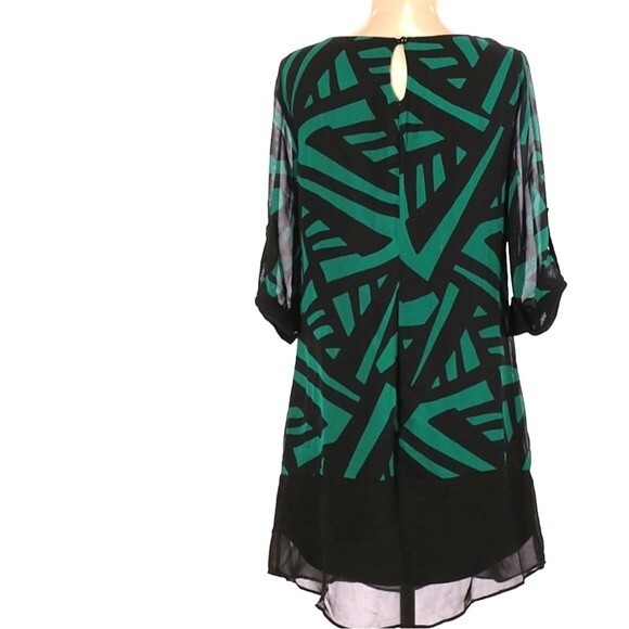 Black and green geometric print shift dress size large - Picture 3 of 6